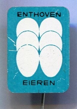 Enthoven eieren zwart/blauw op blik speldje ( W_248a), Verzamelen, Verzenden, Zo goed als nieuw, Merk, Speldje of Pin