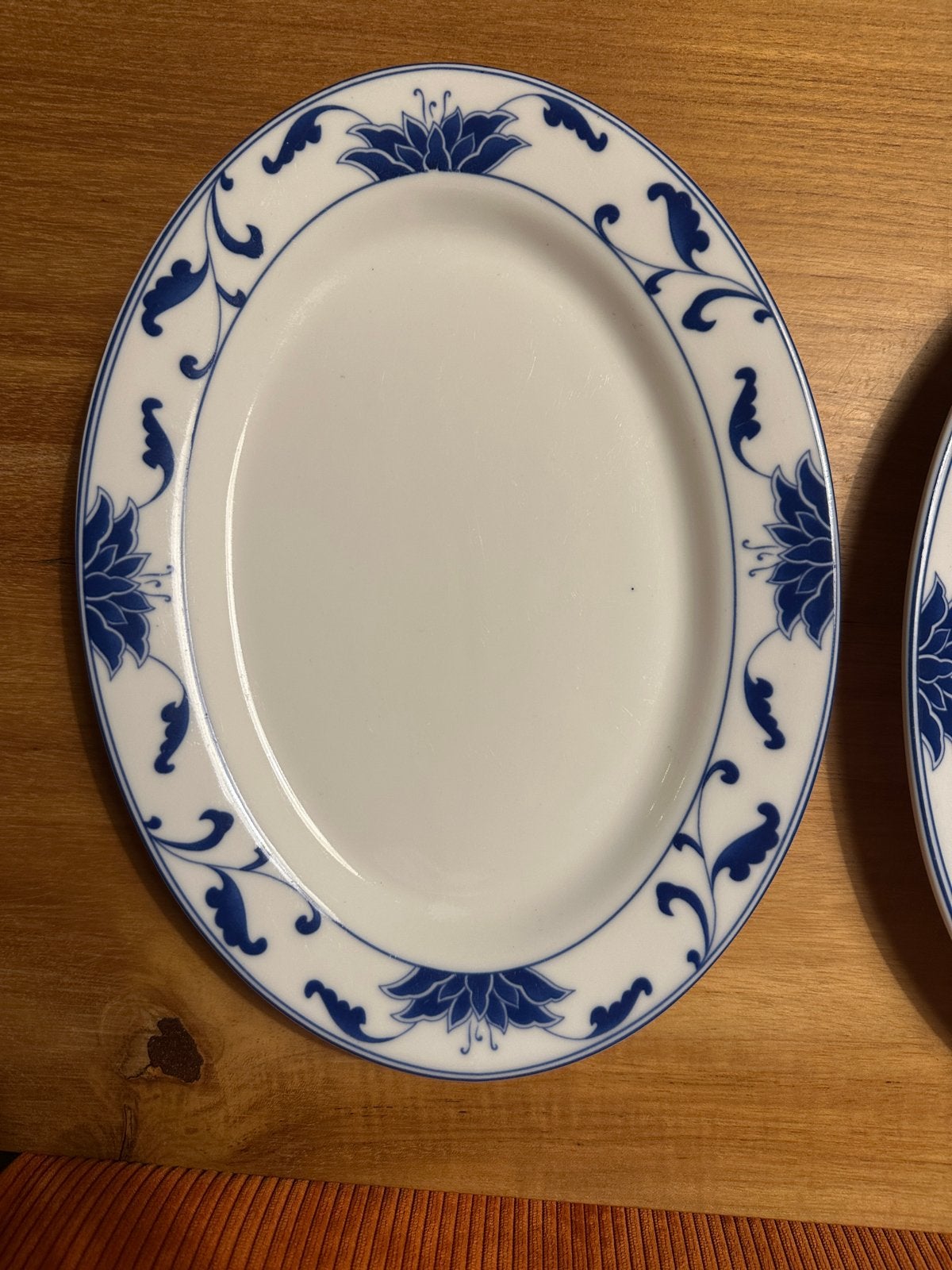 3 Ovale Schalen met Blauw Bewerkt Rand - Man's Made in China, Ophalen of Verzenden