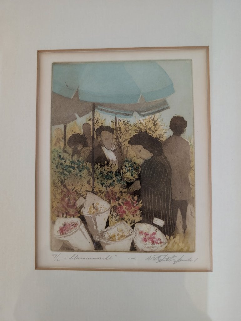 WILLY BELINFANTE - "BLOEMENMARKT", Antiek en Kunst, Kunst | Schilderijen | Klassiek, Gedateerd, Overige technieken, Impressionistisch