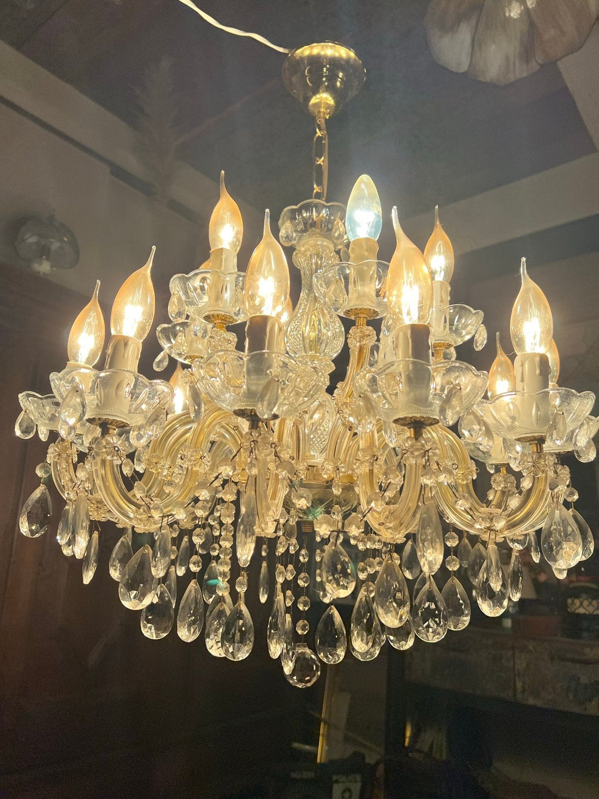 Schitterende antieke kristallen kroonluchter, Ophalen of Verzenden, Gebruikt, Glas, Antiek design maria theresia therese