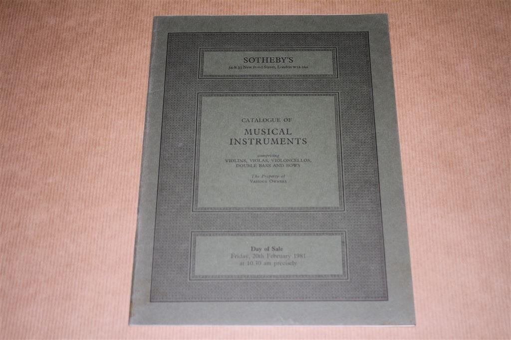 Catalogus Sotheby\'s Violen, Cello\'s etc. 1981, Boeken, Ophalen of Verzenden, Zo goed als nieuw, Artiest