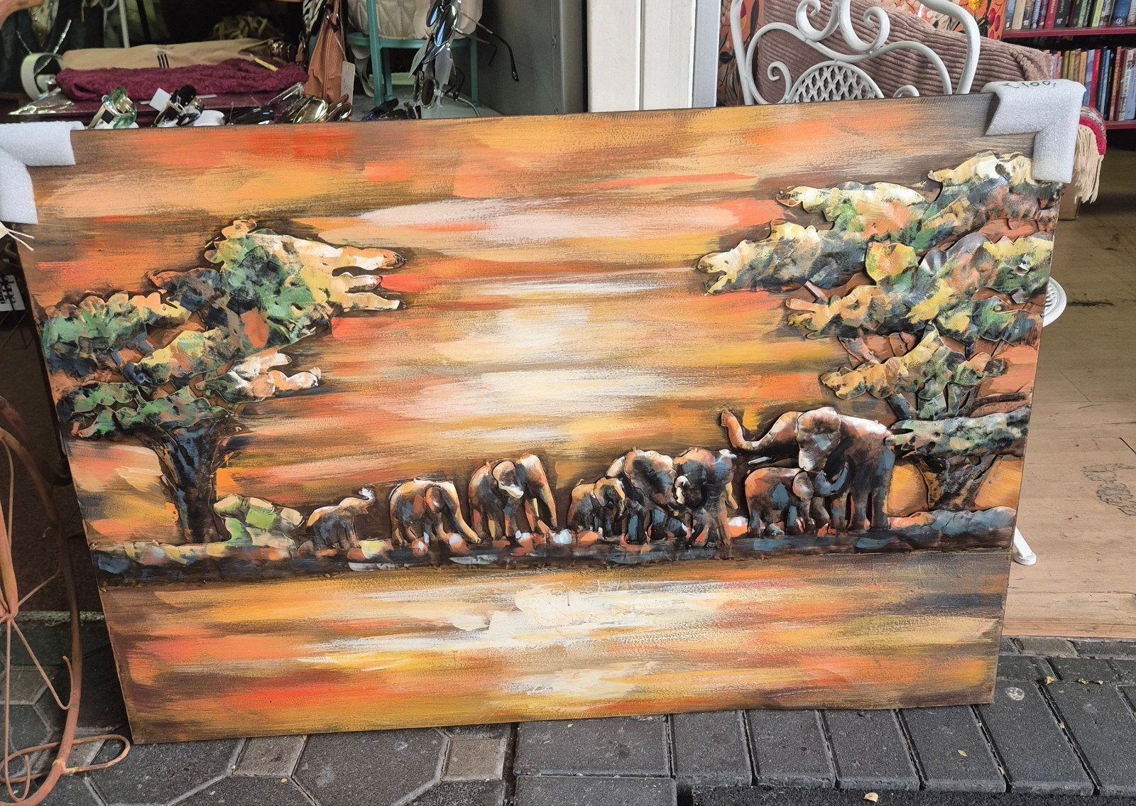 3D Metaal Schilderij Olifanten - (Transport sch, Ophalen, Helene Livingstyle, Helene, Nieuw
