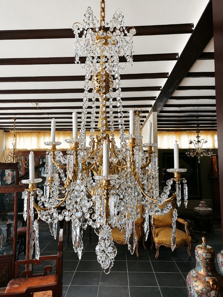 Napoleon III bronze Baccarat luster 160 cm, Antiek en Kunst, Ophalen