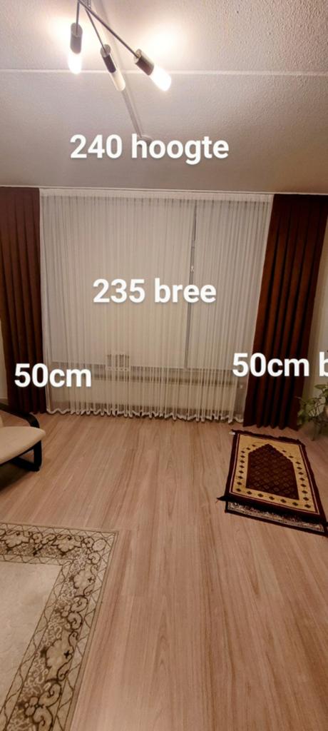Gordijnen set: bruine verduisterende en witte vitrage, 200 cm of meer, Ophalen of Verzenden, Zo goed als nieuw, 200 cm of meer