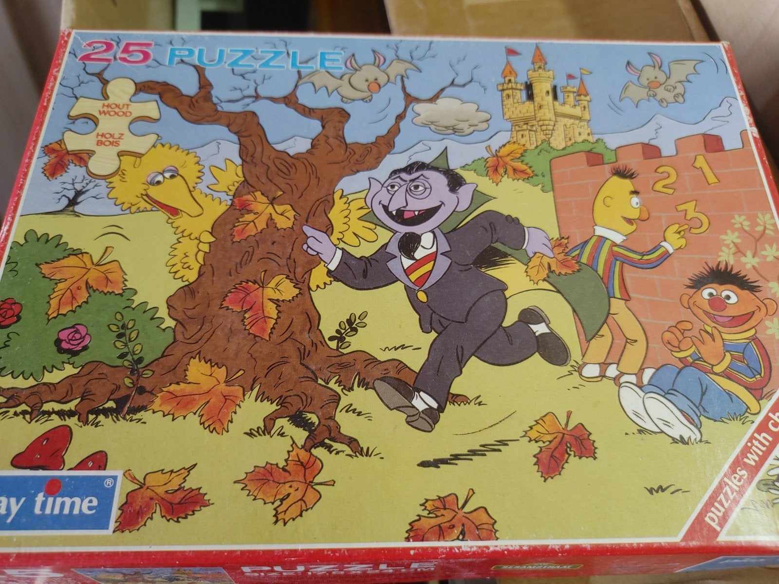 Sesamstraat Houten Puzzel - Graaf Tel, Pino, Bert & Ernie, Kinderen en Baby's, Ophalen of Verzenden