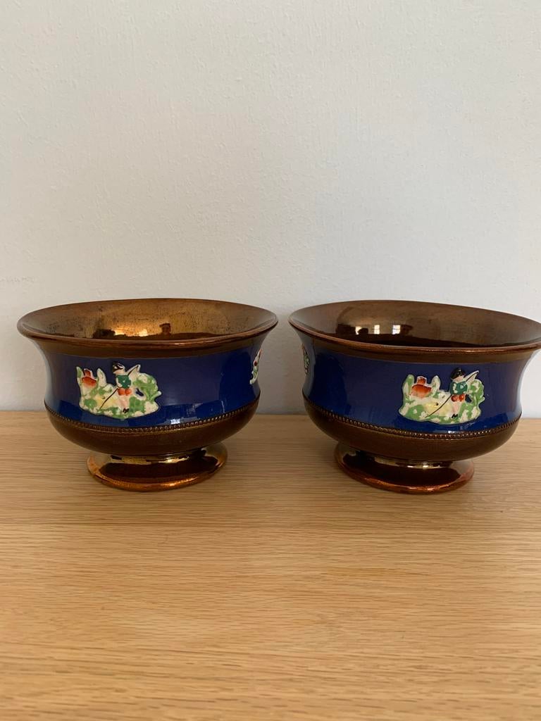 2 Engelse goudsteen kommen met lusterglazuur, plm. 1840, Ophalen of Verzenden