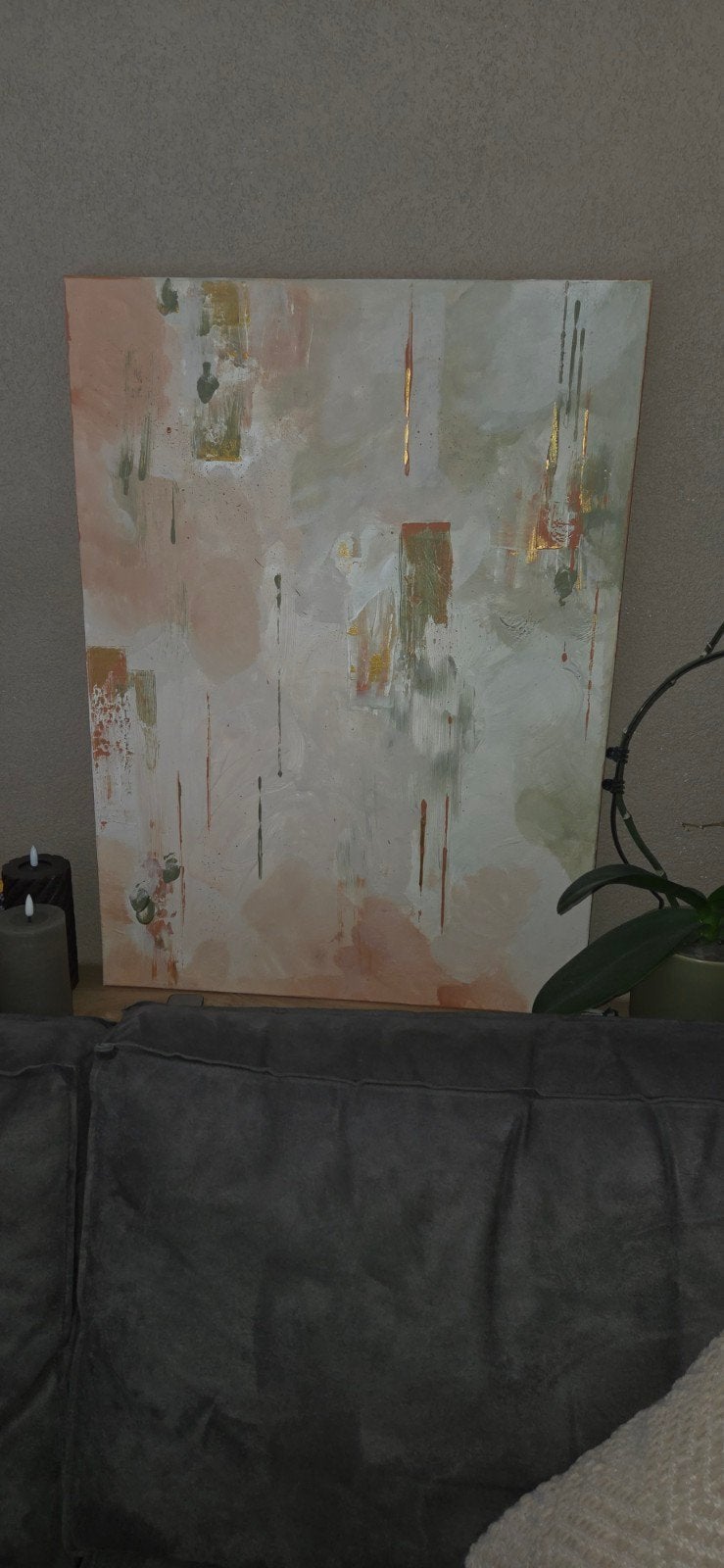 Abstract Schilderij: Zachte Tinten en Goudaccenten, Ophalen of Verzenden