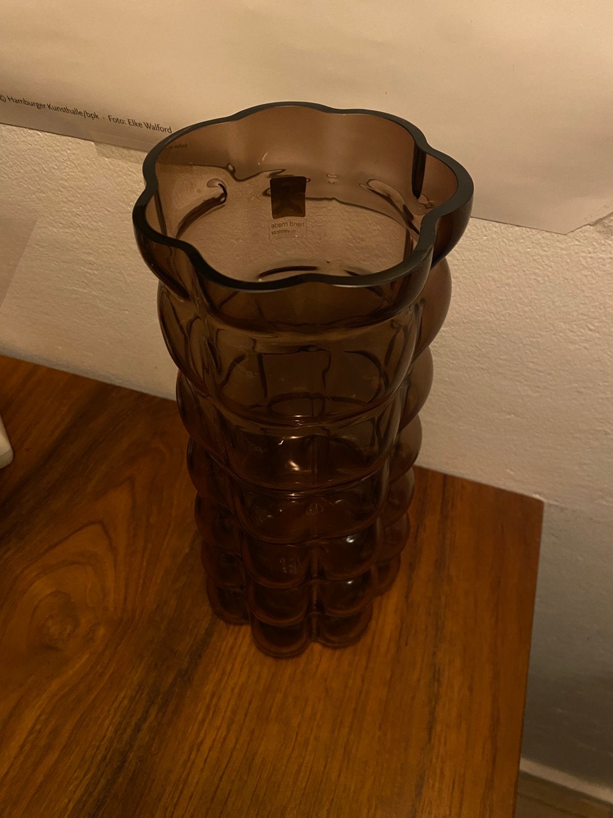 Paars/bruine bloemen vaas met bubbels, Ophalen of Verzenden, Zo goed als nieuw, Bruin, Glas