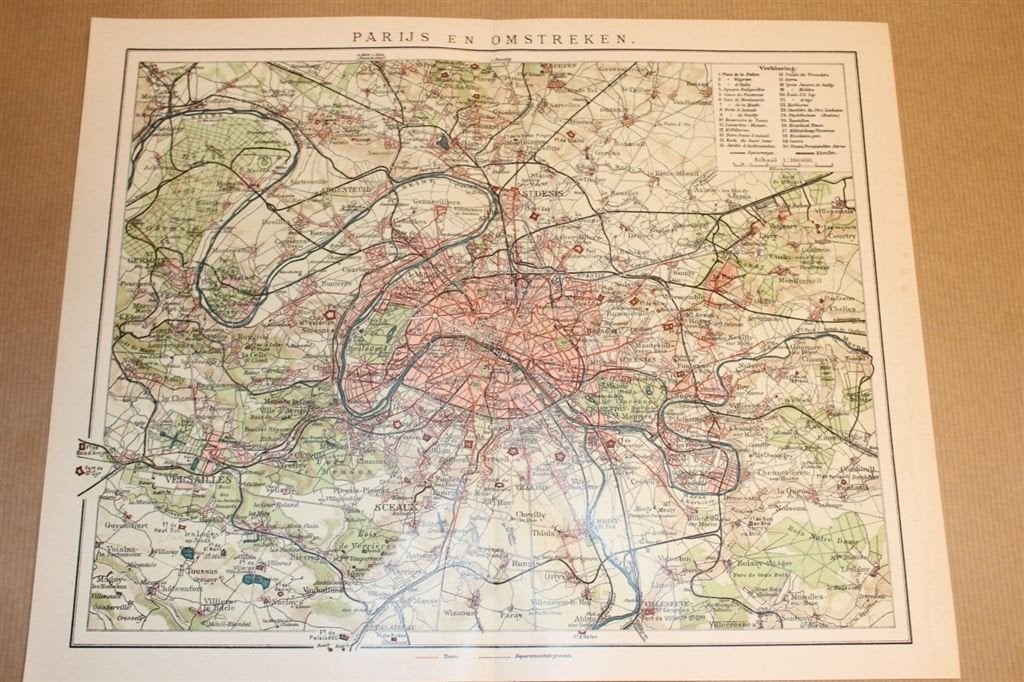 Antieke kaart - Parijs en omstreken - circa 1900, Ophalen of Verzenden, 1800 tot 2000, Nederland, Landkaart