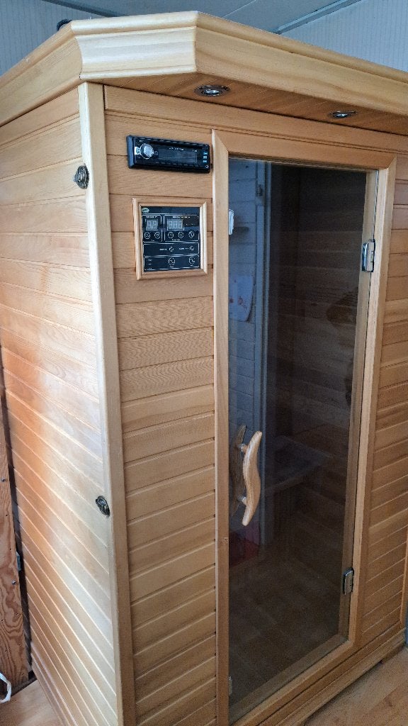 Sauna 2-persoons cabine (warmte infrarood) met radio-CD, Ophalen, Gebruikt, Infrarood, Complete sauna