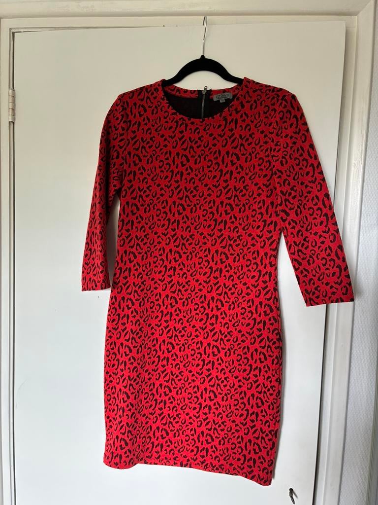 Liz Devy rood/zwarte jurk maat S, Kleding | Dames, Ophalen of Verzenden, Zo goed als nieuw, Knielengte, Maat 36 (S)