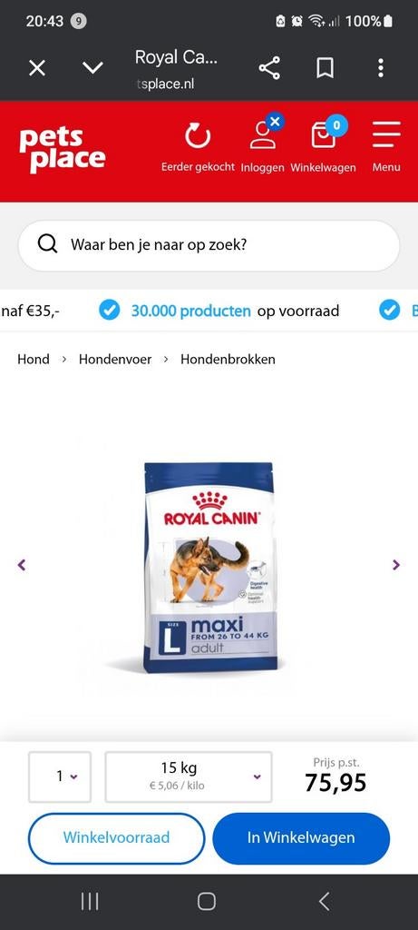 Honden brokken roal canini, Ophalen, Vee