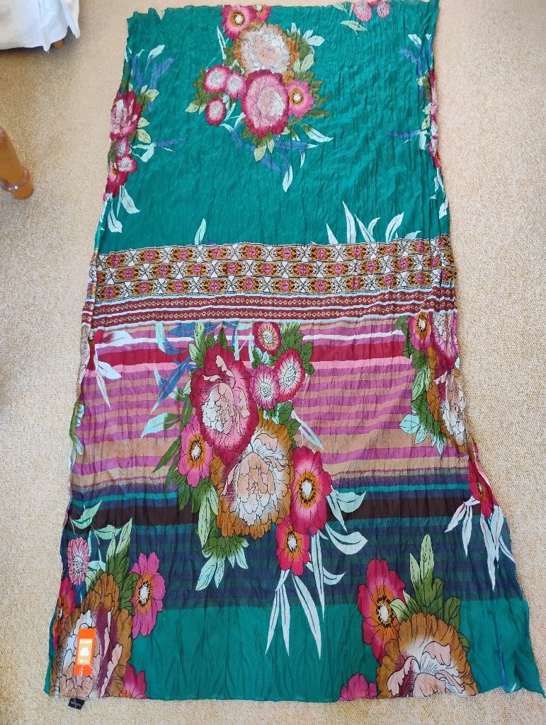 Nieuwe sjaal Silkroute groen met roze crinkle coton, Maat 38/40 (M), Silkroute, Nieuw, Ophalen of Verzenden