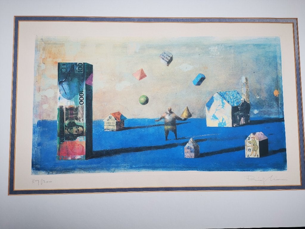 Dolf van Vliet litho 1000 gulden Spinoza Surrealistisch werk, Antiek en Kunst, Ophalen of Verzenden