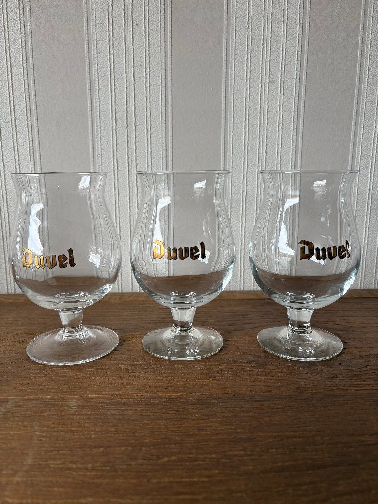 Set van 3 klassieke Duvel bierglazen (33 cl), Verzamelen, Ophalen of Verzenden, Zo goed als nieuw, Glas of Glazen, Duvel
