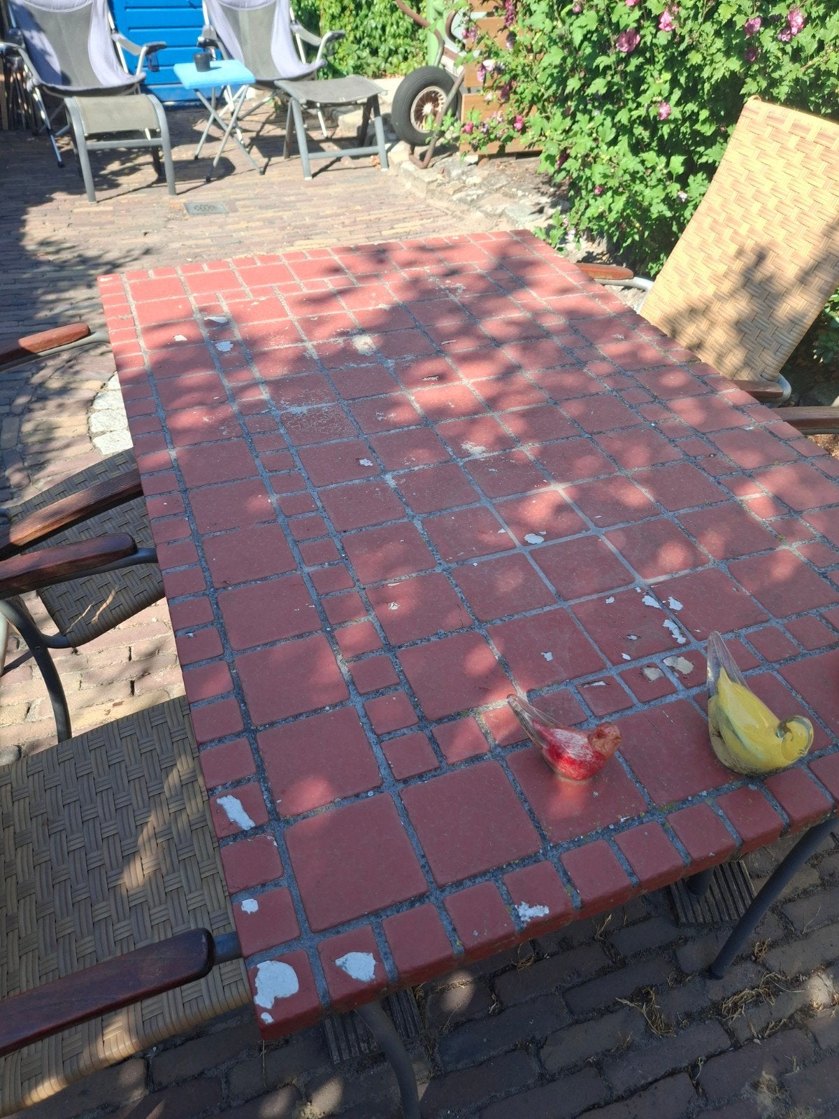 Stevige natuurstenen tuintafel (145x93cm) - opknapper, Ophalen of Verzenden