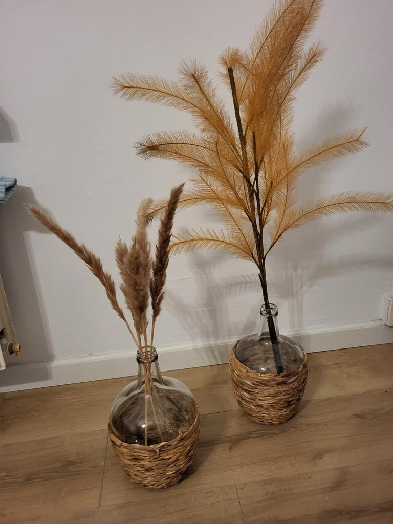 Decoratieve vazen met droogbloemen pluimen hout beige riet💫, Huis en Inrichting, Woonaccessoires | Vazen, Overige kleuren, 50 tot 75 cm