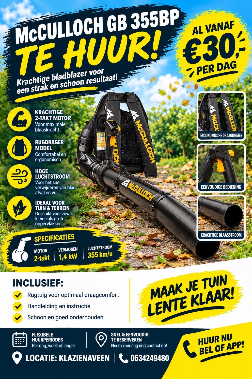 Bladblazer te huur, Ophalen, Zo goed als nieuw, Benzine