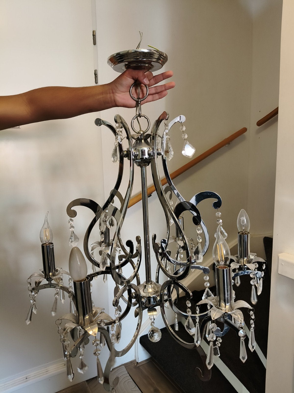 Mooie Kroonluchter met Kristallen Details, Ophalen of Verzenden, Zo goed als nieuw, Glas, Klassiek, Modern, Glamour