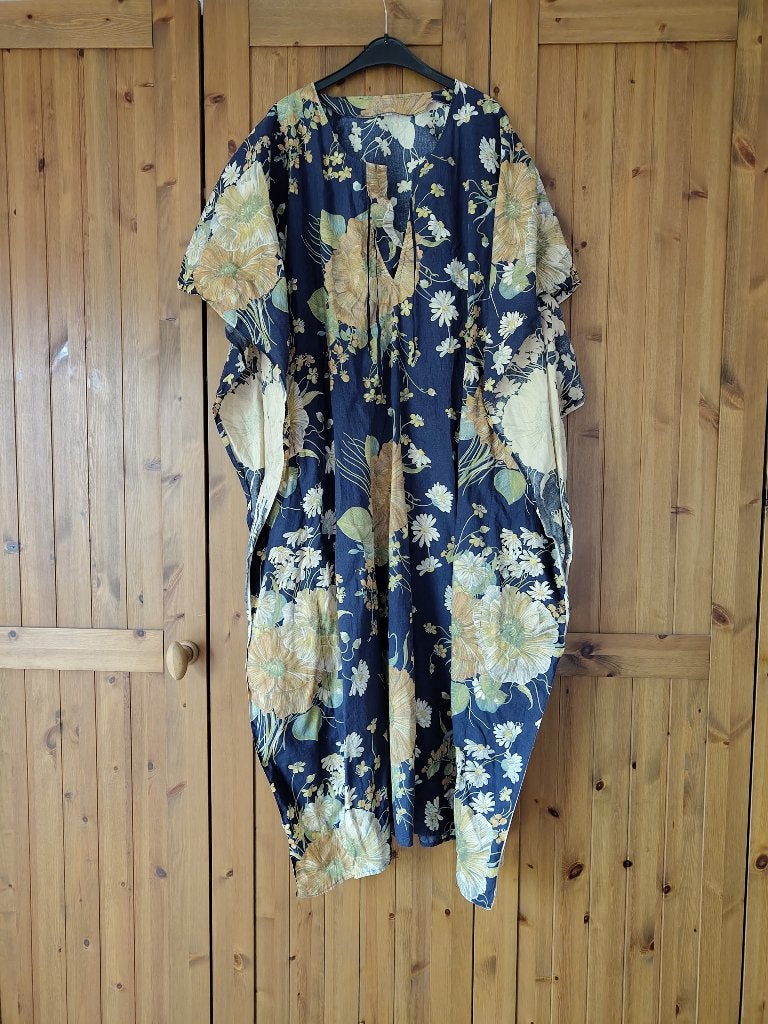 Vintage blauwe peignoir, ochtendjas uit de jaren 70, maat L, Kleding | Dames, Ophalen of Verzenden, Blauw, Badjas