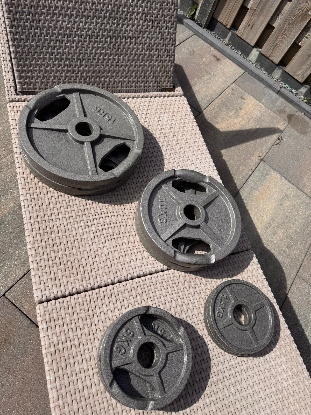 Halterschijven set 50mm - 2x15kg, 2x10kg, 2x5kg, 2x2.5kg, Ophalen, Gebruikt, Halterschijven
