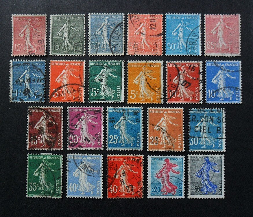 Frankrijk : 22 zegels La Semeuse - de Zaaister 1903-1960, Ophalen of Verzenden, Gestempeld