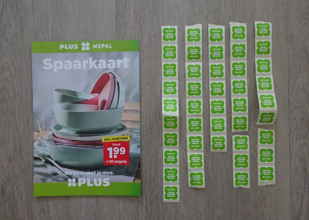 44 Mepal zegels - Plus spaaractie !!, Verzamelen, Supermarktacties, Albert Heijn, Verzenden