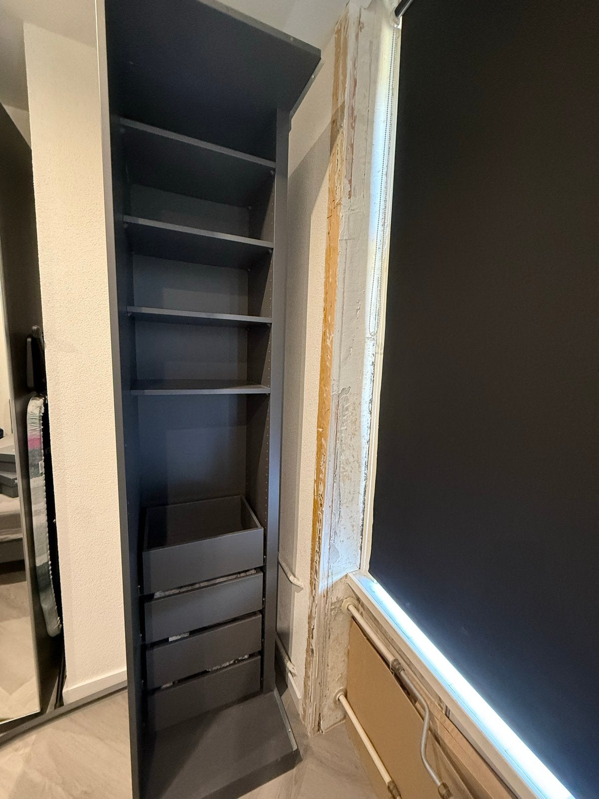 Ikea Pax hoekelement - Donkergrijs met planken en lades, Ophalen, Gebruikt, 200 cm of meer, 50 tot 100 cm
