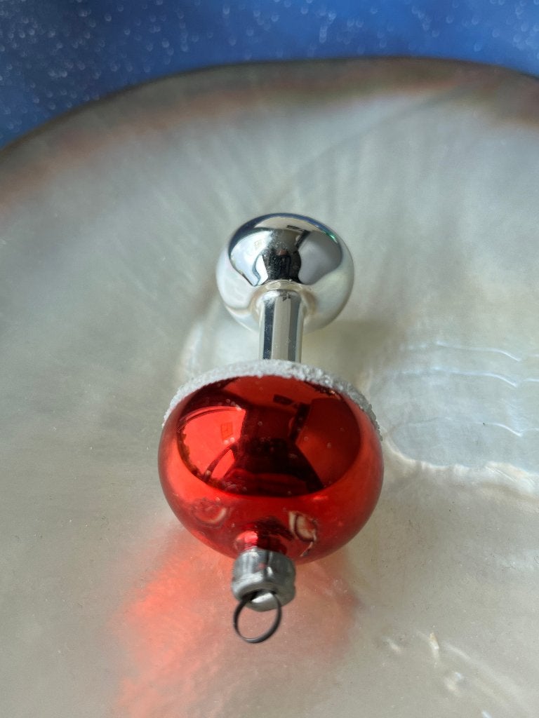 Oude glazen kerstbal (nr. 6): schemerlampje, rood met zilver, Gebruikt, ., Ophalen of Verzenden, .
