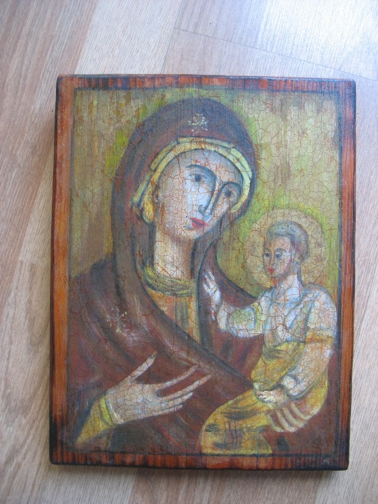 Oud Russisch Icoon Moeder Gods met Kind, Antiek en Kunst, Ophalen of Verzenden