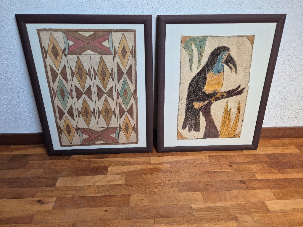 Twee ingelijste Colombiaanse schilderijen, wanddecoratie, Antiek en Kunst, Ophalen, Wanddecoratie, Ingelijst, Overige materialen