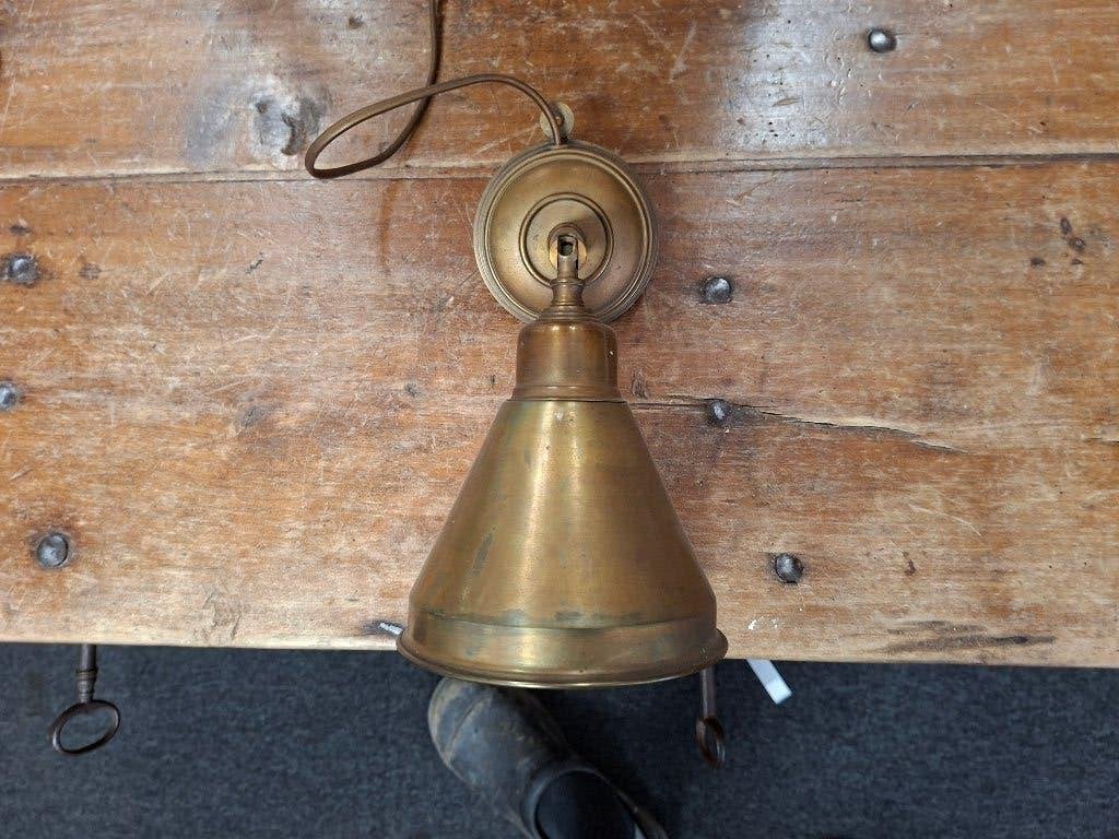 antiek geel koperen wand hanglamp, Ophalen of Verzenden