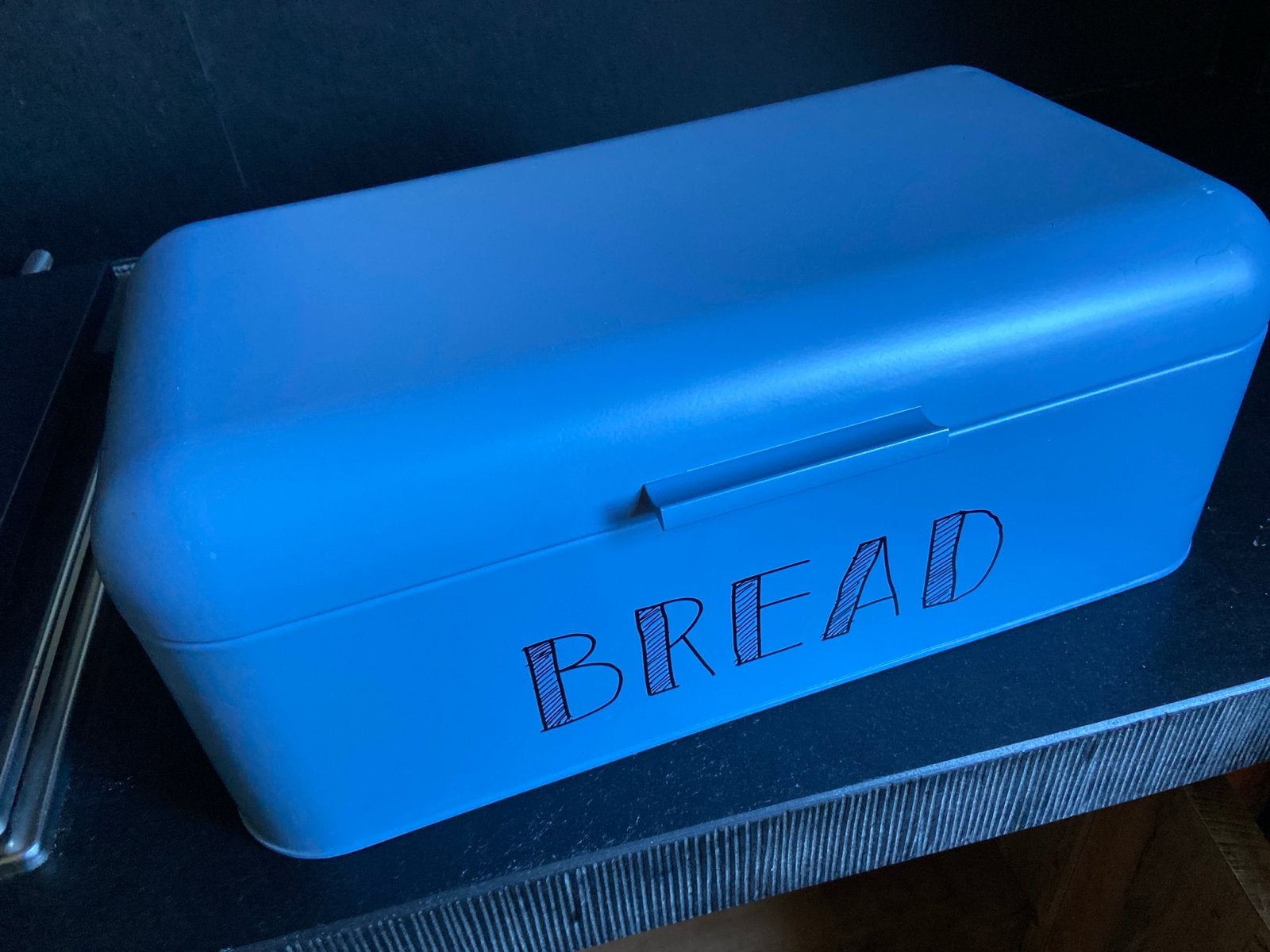 Blauwe broodtrommel met 'BREAD' opdruk, Broodtrommel, Ophalen of Verzenden, Zo goed als nieuw, Blauw