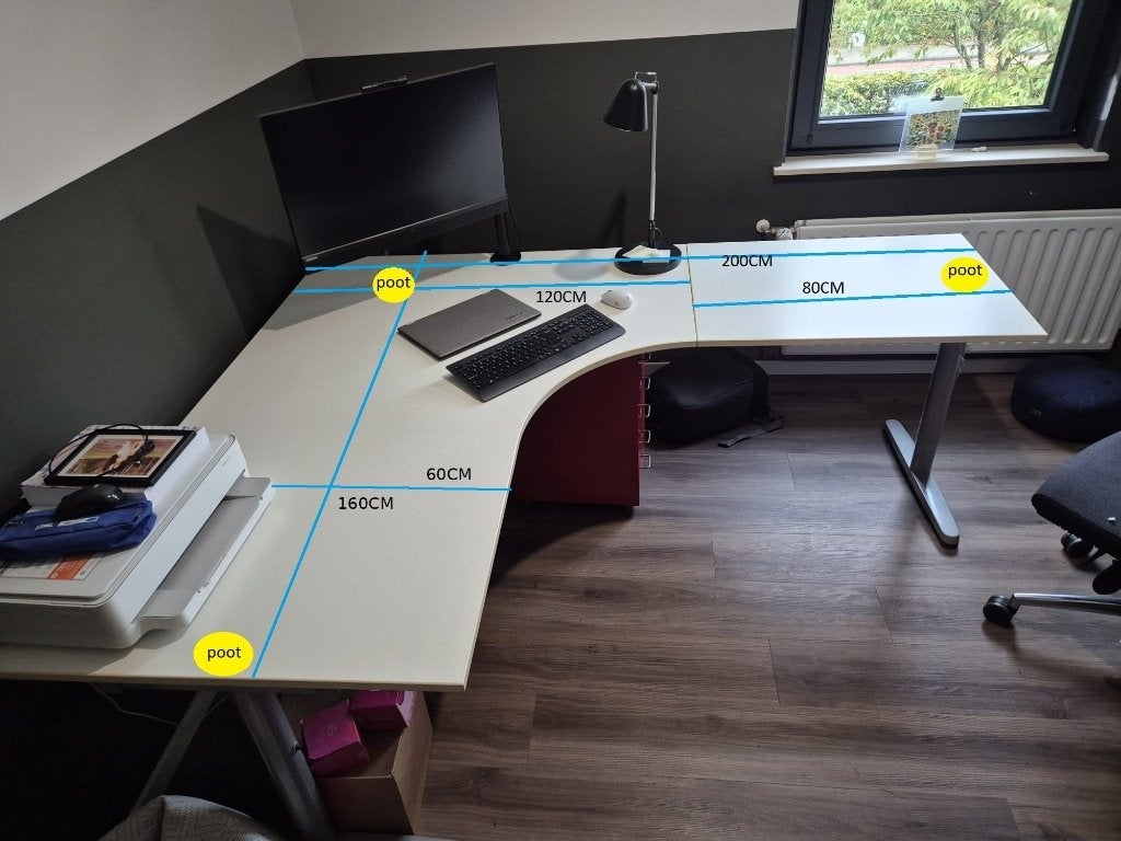 IKEA GALANT hoekbureau met aanbouwblad – wit – 160 x 200 cm, Ophalen, Demontabel, Gebruikt, Hout