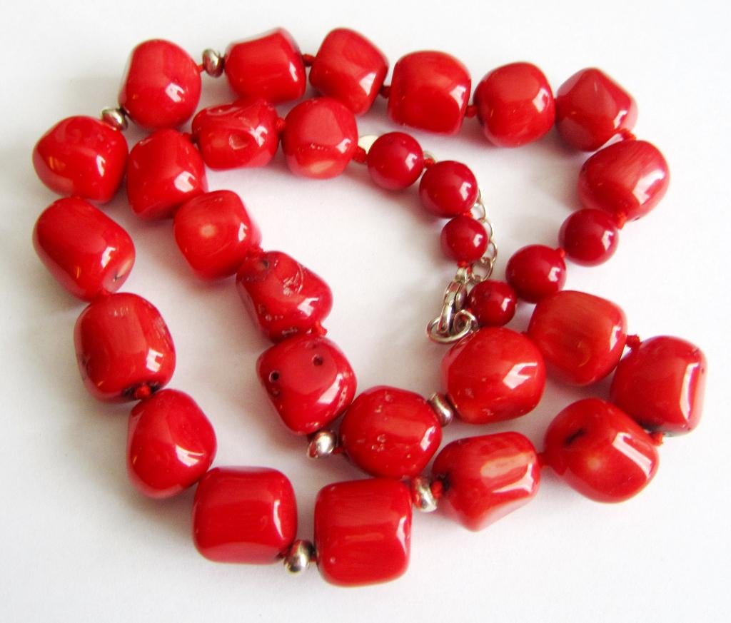 Prachtige 925 zilver Lucas Lameth LUC CN rood koraal ketting, Ophalen, Zilver, Ketting, Met edelsteen
