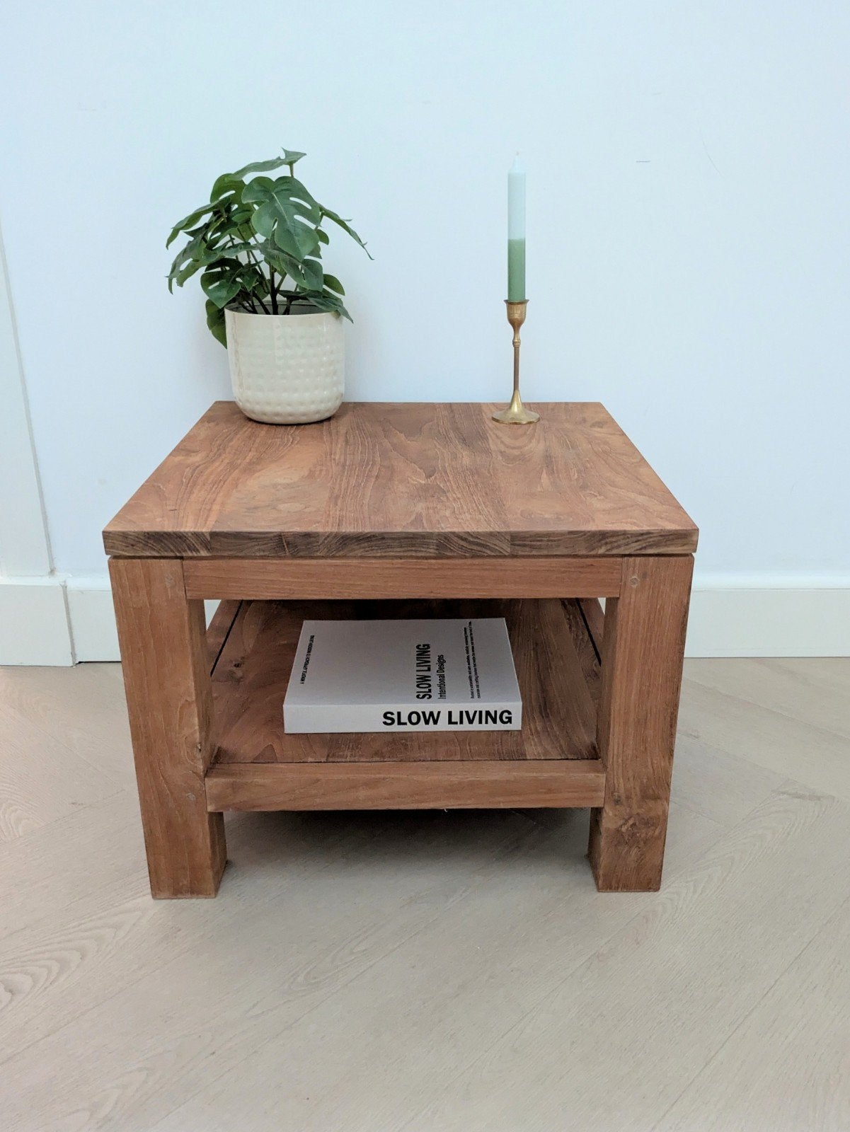 Massief houten bijzettafel salontafel, Ophalen, Vierkant, 50 tot 100 cm, 50 tot 100 cm