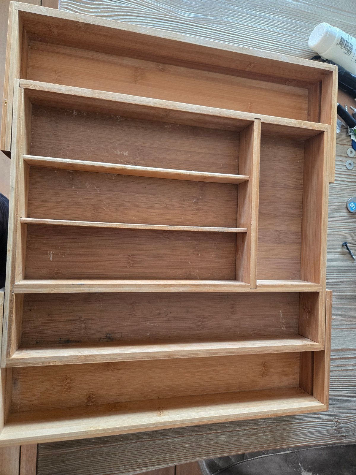 Uitschuifbare bestekbak van bamboe, Huis en Inrichting, Ophalen, Hout, Bruin, Overige typen