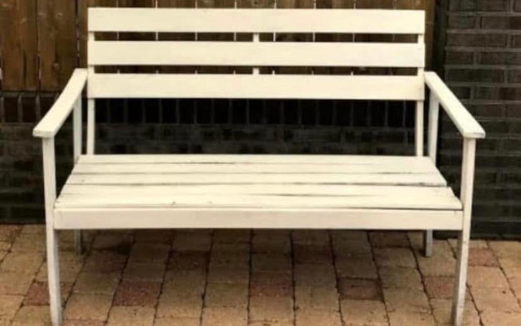 Witte houten tuinbank, Tuin en Terras, Tuinbanken, Ophalen, Gebruikt