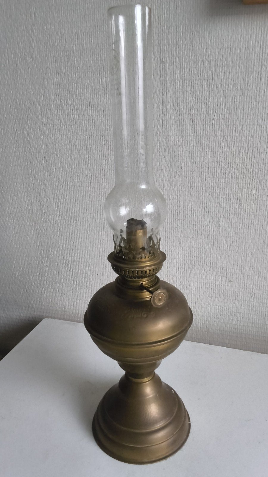 antieke olielamp, koper, 50 cm, Ophalen of Verzenden