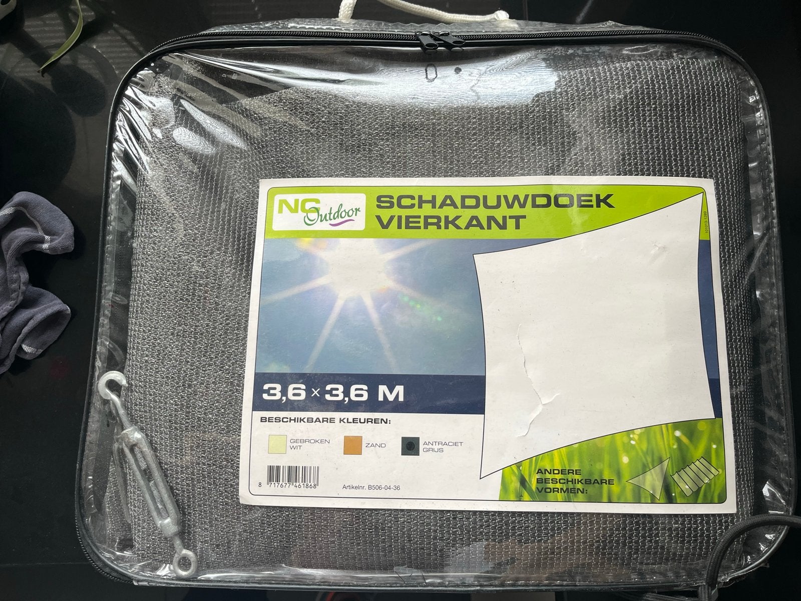 NG Outdoor Schaduwdoek Vierkant 3.6x3.6 M Antraciet, Ophalen of Verzenden, Zo goed als nieuw