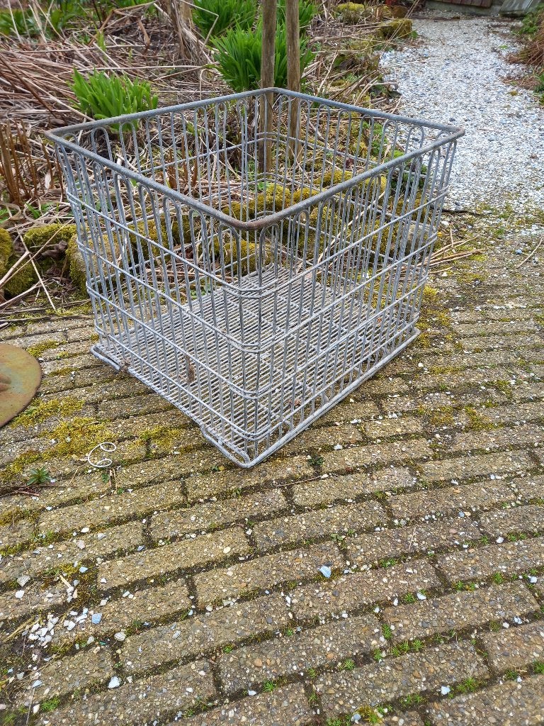 Grote vintage vierkante zinken mand, Ophalen of Verzenden