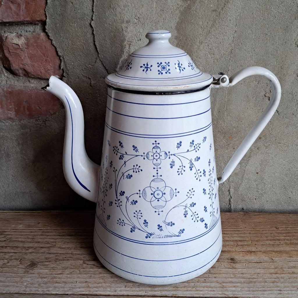 Oude brocante emaille koffiepot koffiekan Saks blauw *Etage3, Gebruikt, ., Ophalen of Verzenden, .