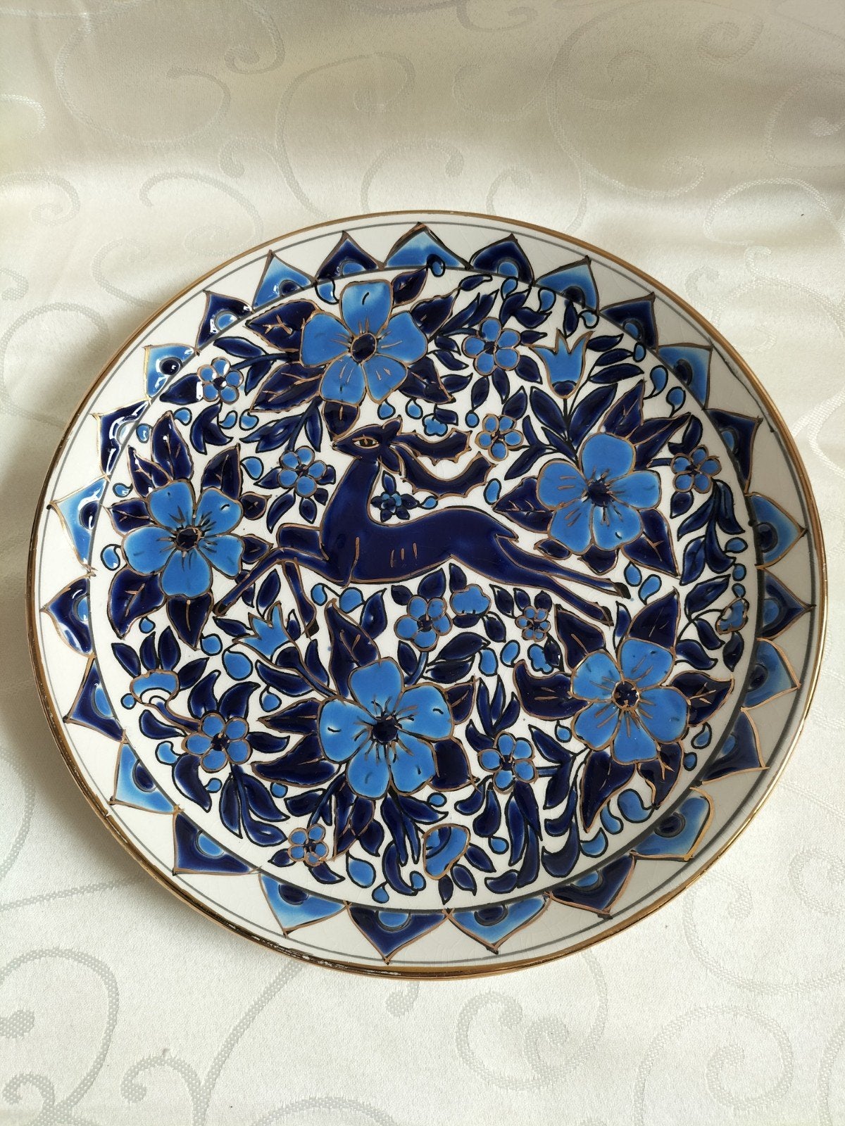 Hert bord Rhodos Griekenland handgemaakt 24,5 cm kobaltblauw, Ophalen of Verzenden