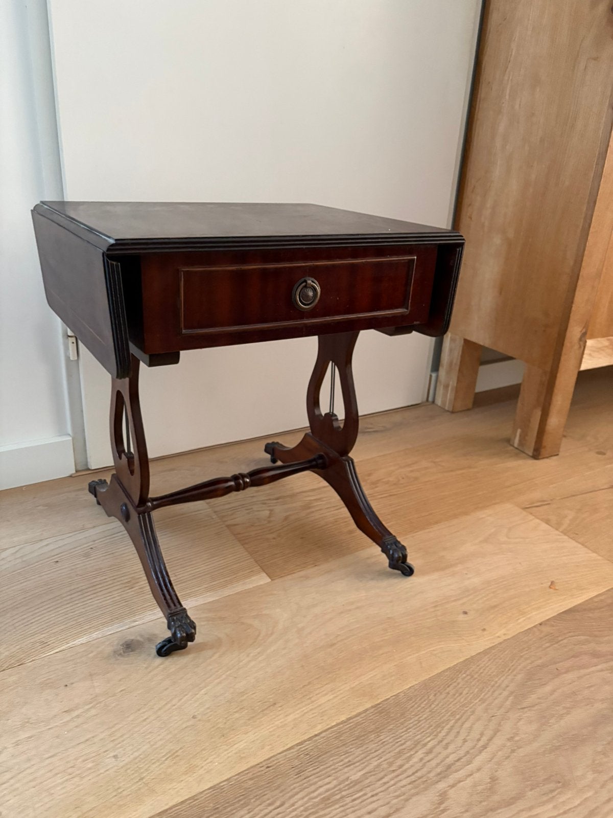 Engelse mahonihouten Pembroke bijzettafel, Huis en Inrichting, Minder dan 55 cm, Zo goed als nieuw, Rechthoekig, Hout
