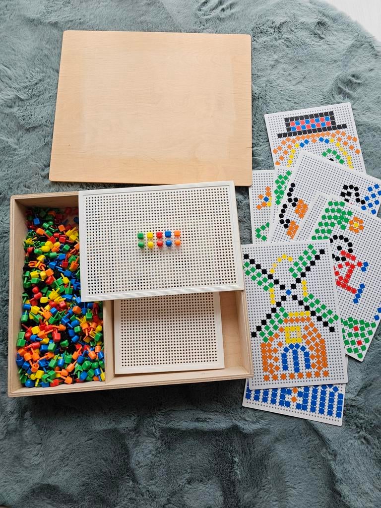Montessori Mozaïek Spel in Houten Kist met Voorbeeldkaarten, Verzenden, Gebruikt, Puzzelen