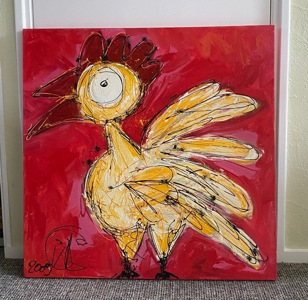 Acrylschilderij.    ,t Haantje, Ophalen, Overige materialen, Acrylverf, Dieren
