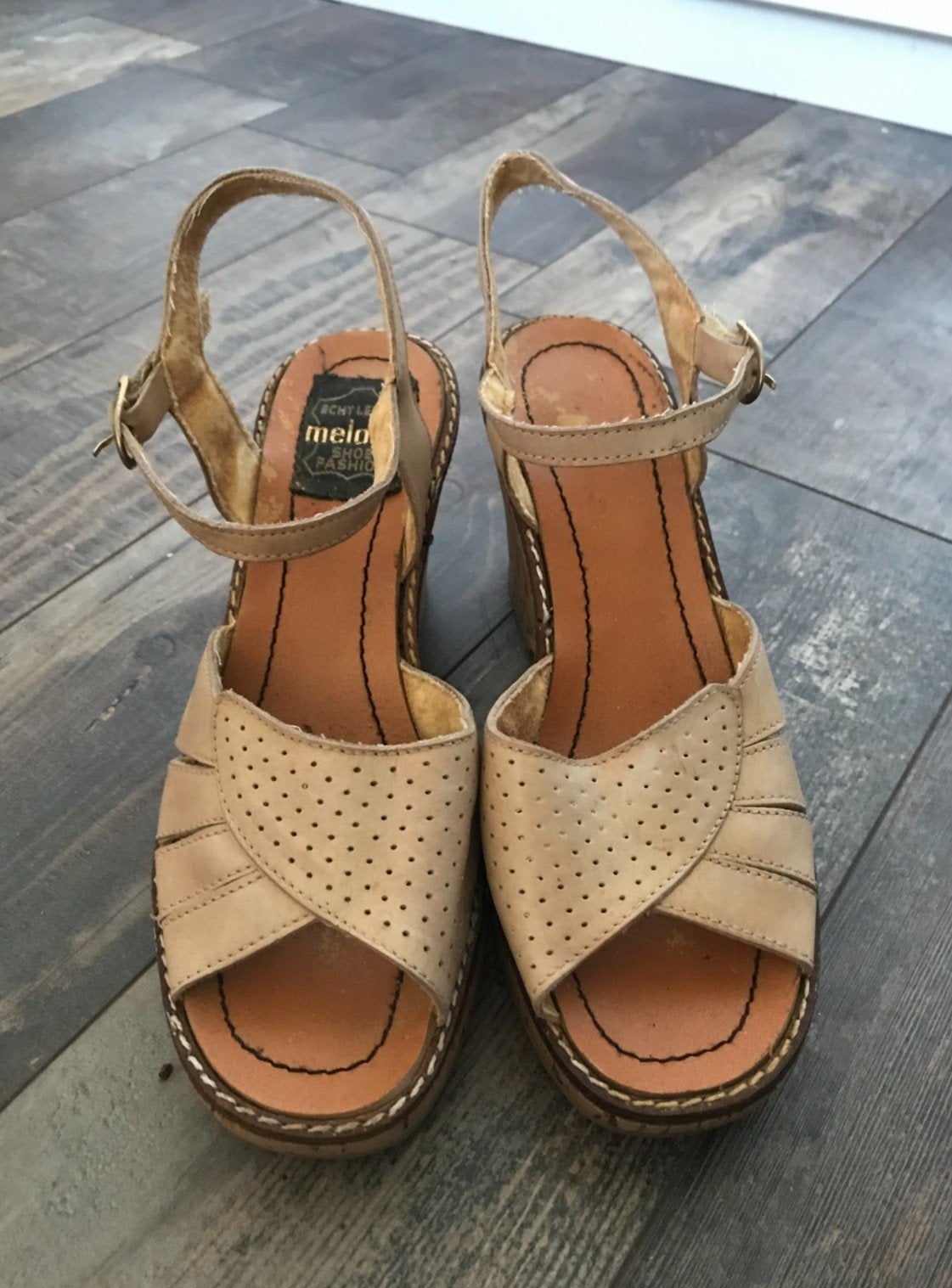 Vintage Leren Wedges, Kleding | Dames, Schoenen, Melody, Beige, Zo goed als nieuw, Sandalen of Muiltjes