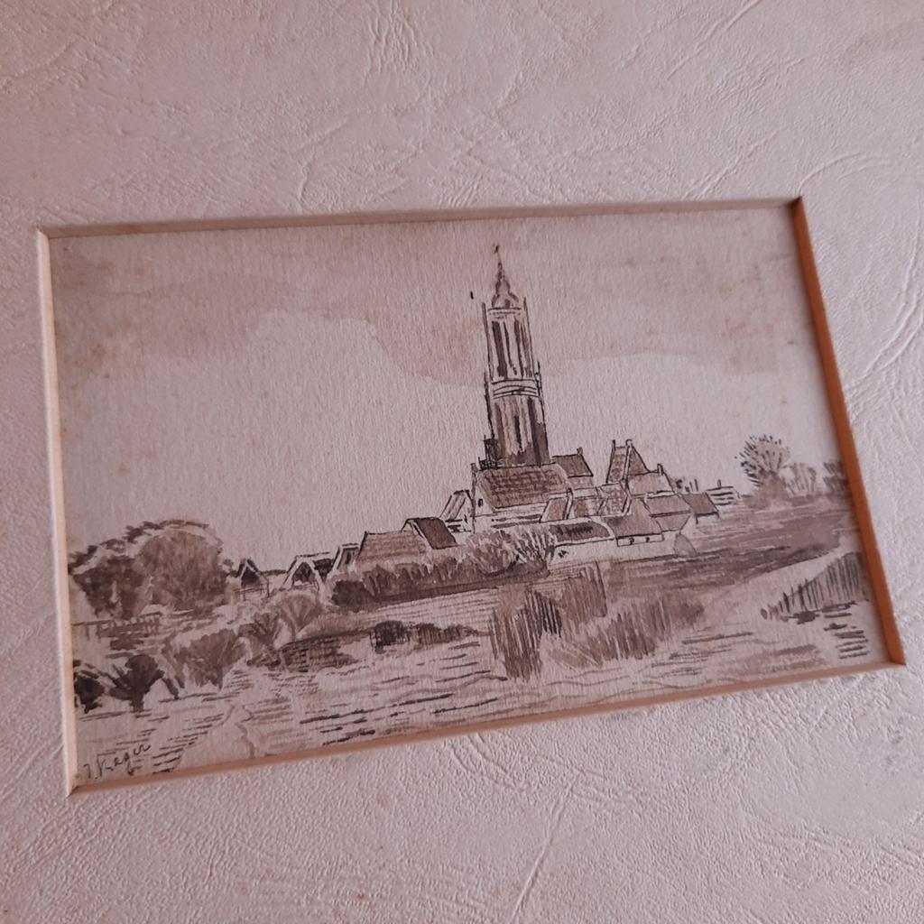 Antieke Pentekening Aquarel gesigneerd I. Keger, Verzenden