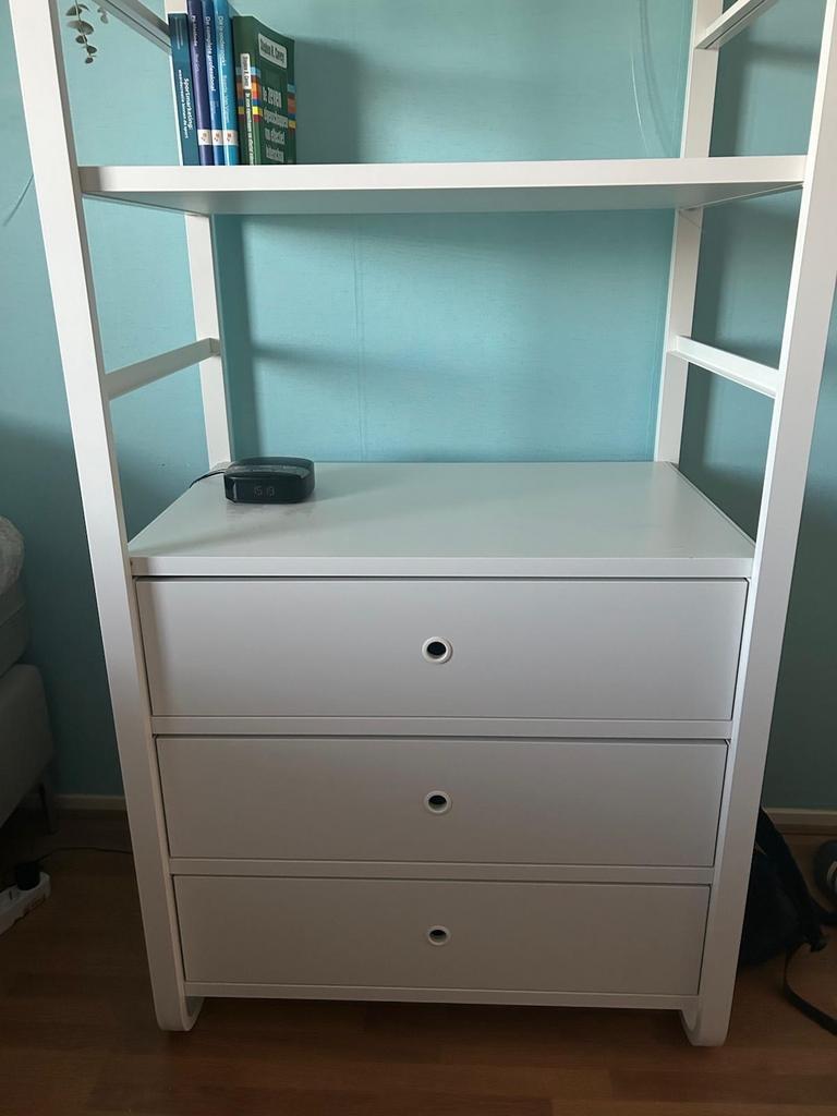 Witte boekenkast met lades - IKEA Kallax/Eket stijl, Ophalen, Overige materialen, Gebruikt, 200 cm of meer