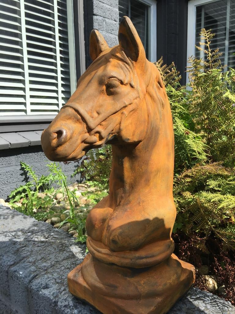 Sculptuur paardenhoofd, vol steen oxide, Dierenbeeld, Steen, ., Ophalen of Verzenden